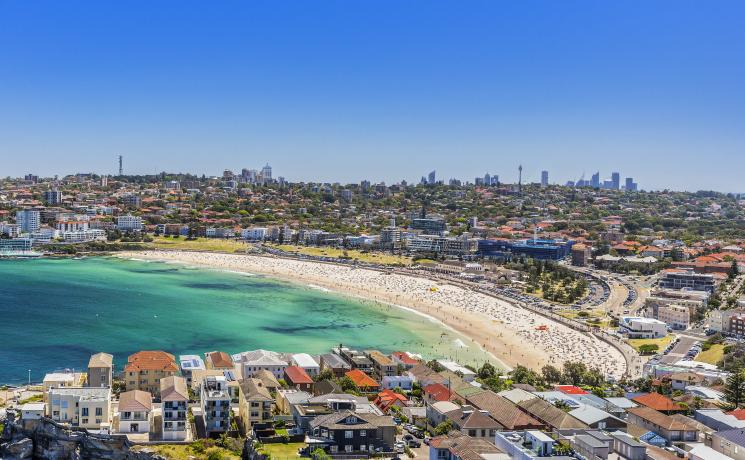 Aerial shot of Bondi Beach, Sydney